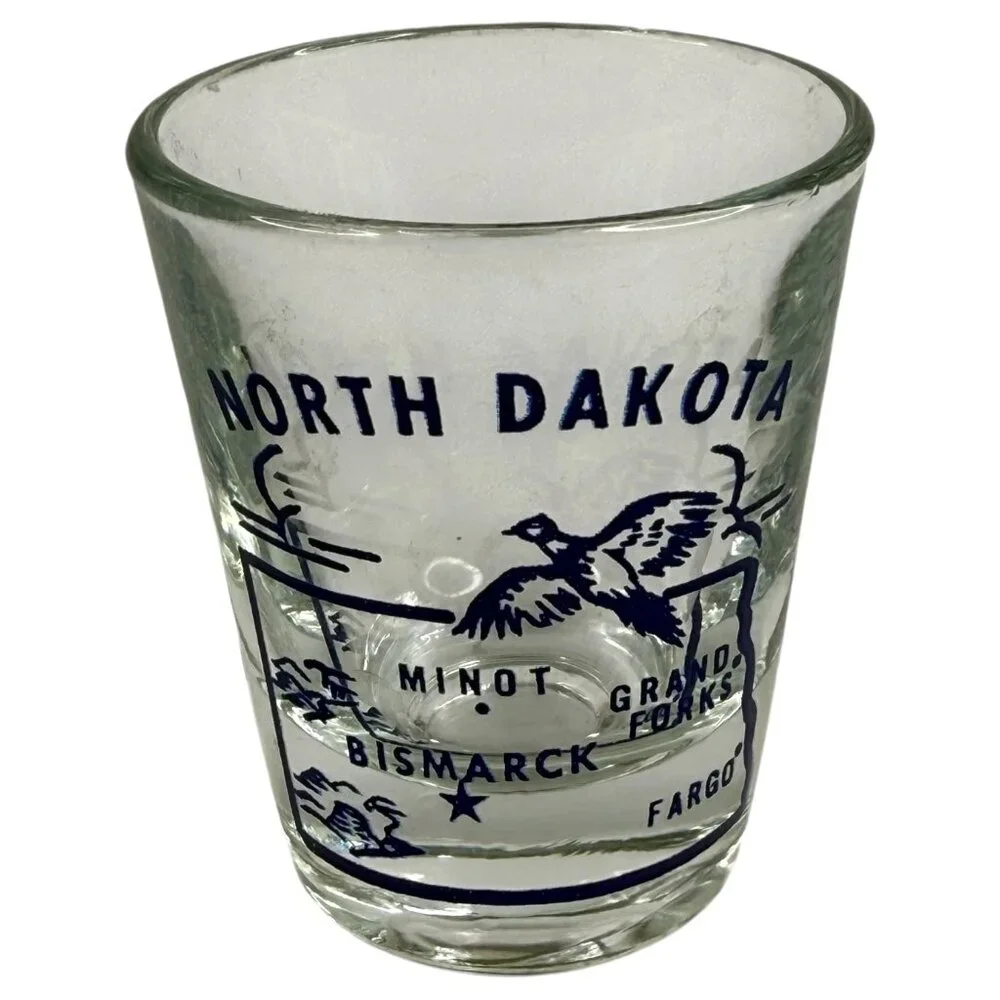 Set Of 4 Vintage Shot Glasses State Theme Maryland Indiana North Dakota And Main